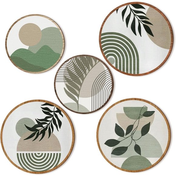 10'' and 8'' 5 Pcs Boho Wooden Bohemian Greenery Wall Hanging Decor - Picture 1 of 6
